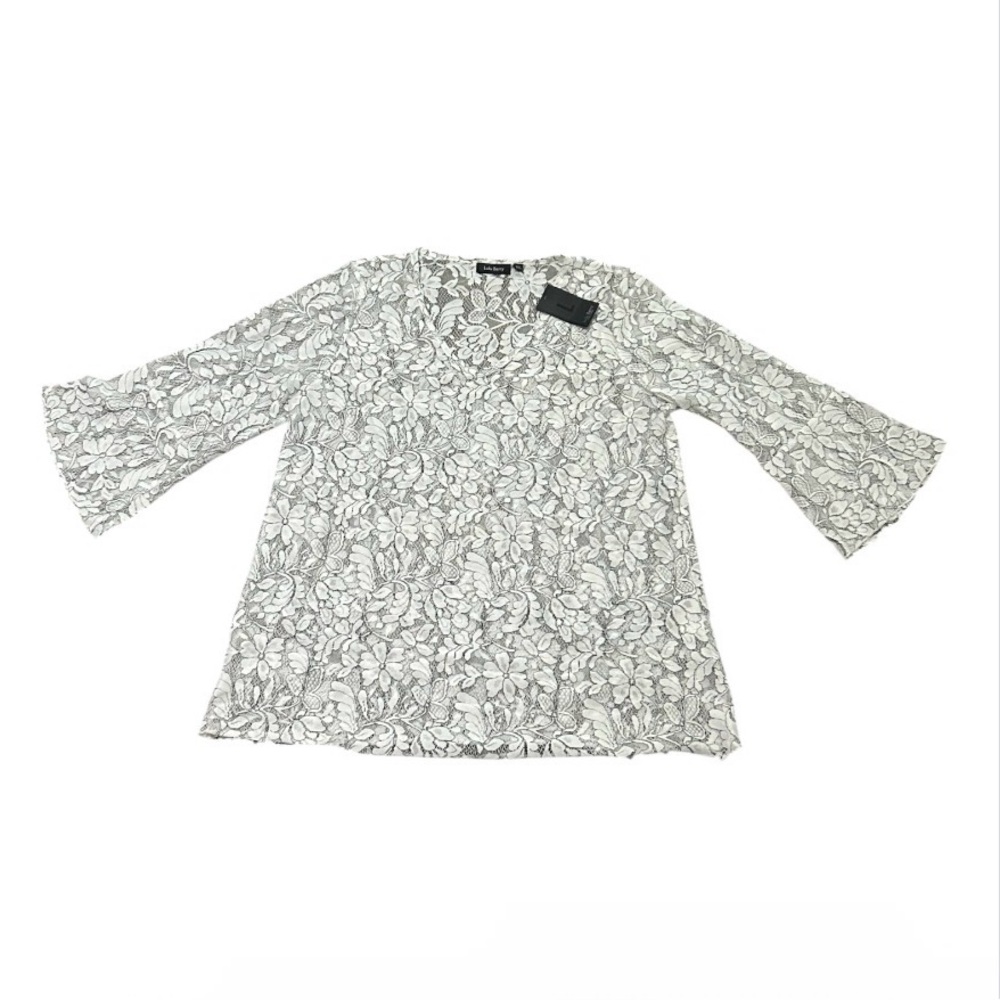 Lulu Berry Woman’s White Lace Floral Sheer Shirt Size XXL